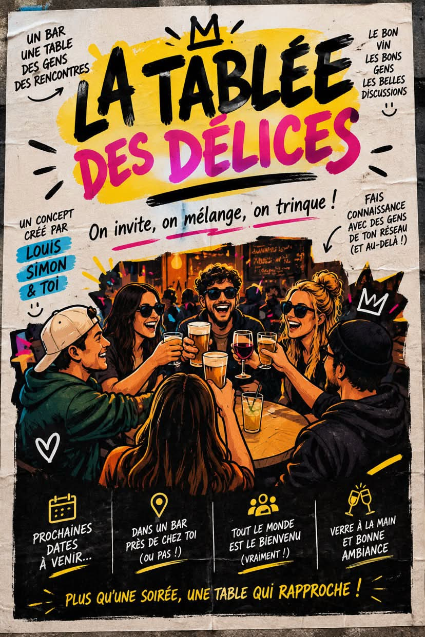 Affiche de La Tablée des Délices : un groupe d'amis trinque autour d'une table de bar